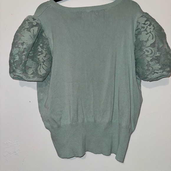 Harbor Light green V Neck Lace Puff Sleeve Top - Picture 3 of 4